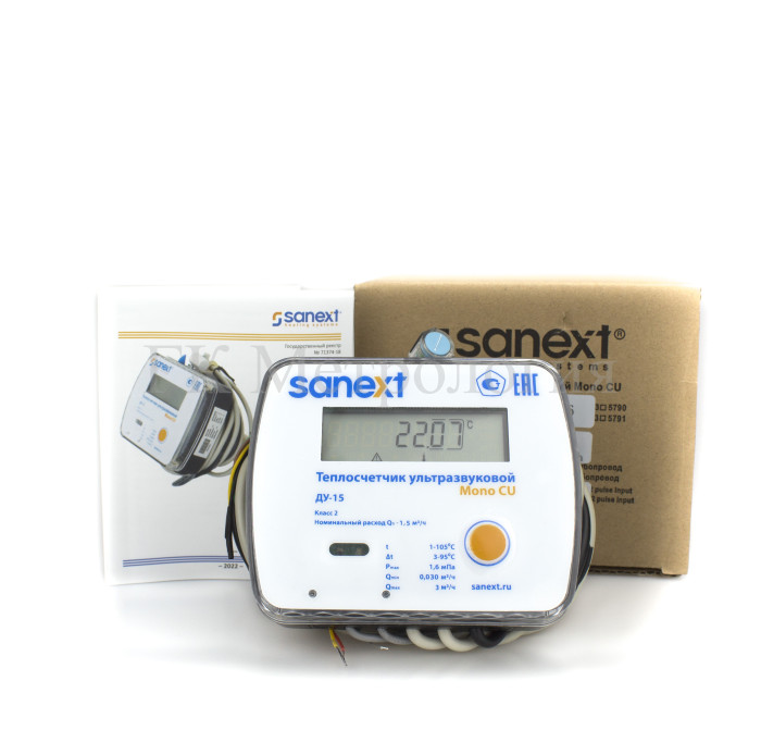 Теплосчетчик ультразвуковой SANEXT Mono CU Ду 15 мм 1,5 м3/ч подающий RS-485/4 имп. входа (5796)